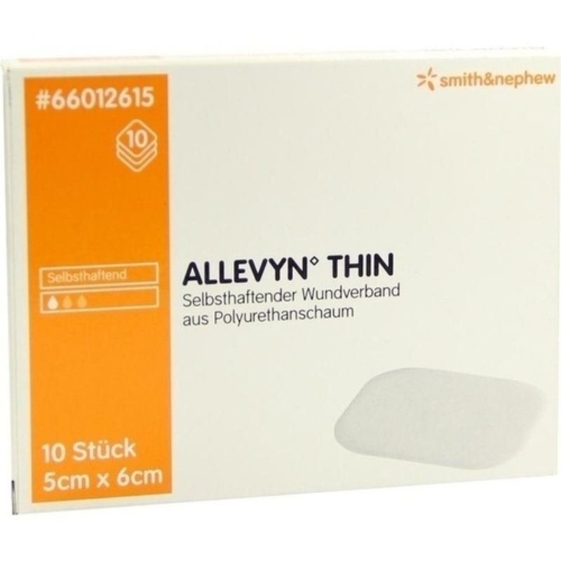 Allevyn Thin 5x6cm dünne Wundauflage 10 ST PZN 03126902 - PK/10