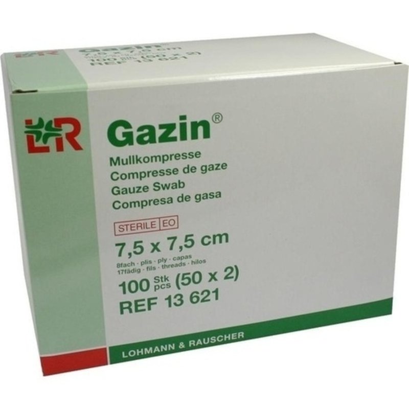 Gazin Mullkomp. 7,5x7,5cm steril 8fach 50x2 ST PZN 03449054 - PK/100