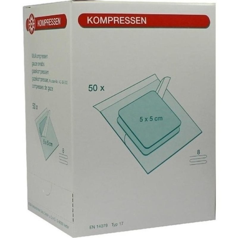 Mullkompressen 5x5cm 8-fach steril 50x2 ST PZN 07385724 - PK/50X2