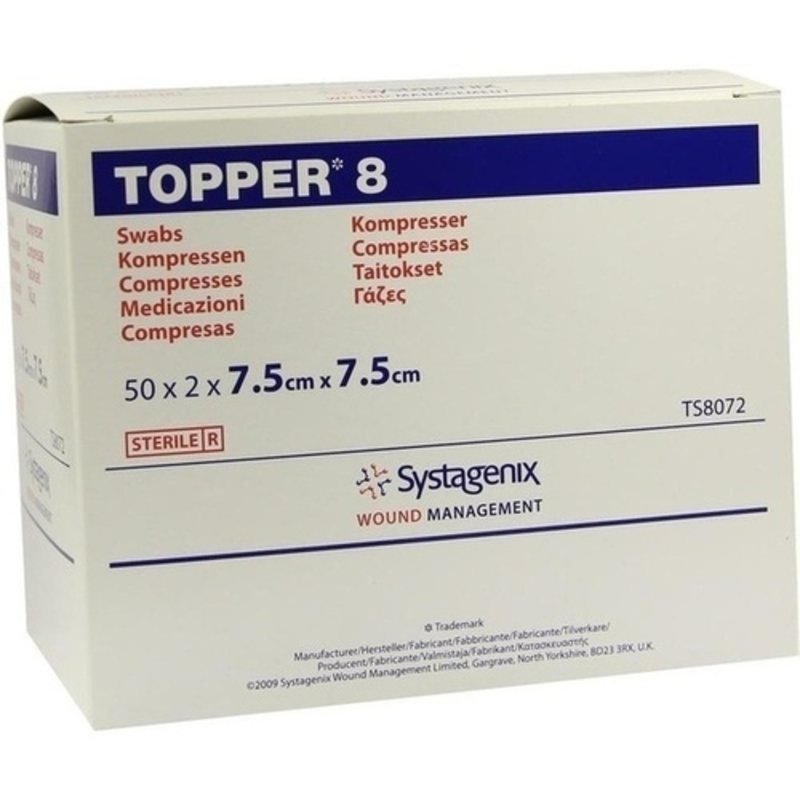 Topper 8 Kompr. 7,5x7,5cm steril 50x2 ST PZN 03420352 - PK/50X2