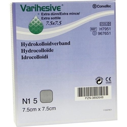 Varihesive extra dünn 7,5x7,5cm HKV hydroaktiv 5 ST PZN 03892648 - PK/5